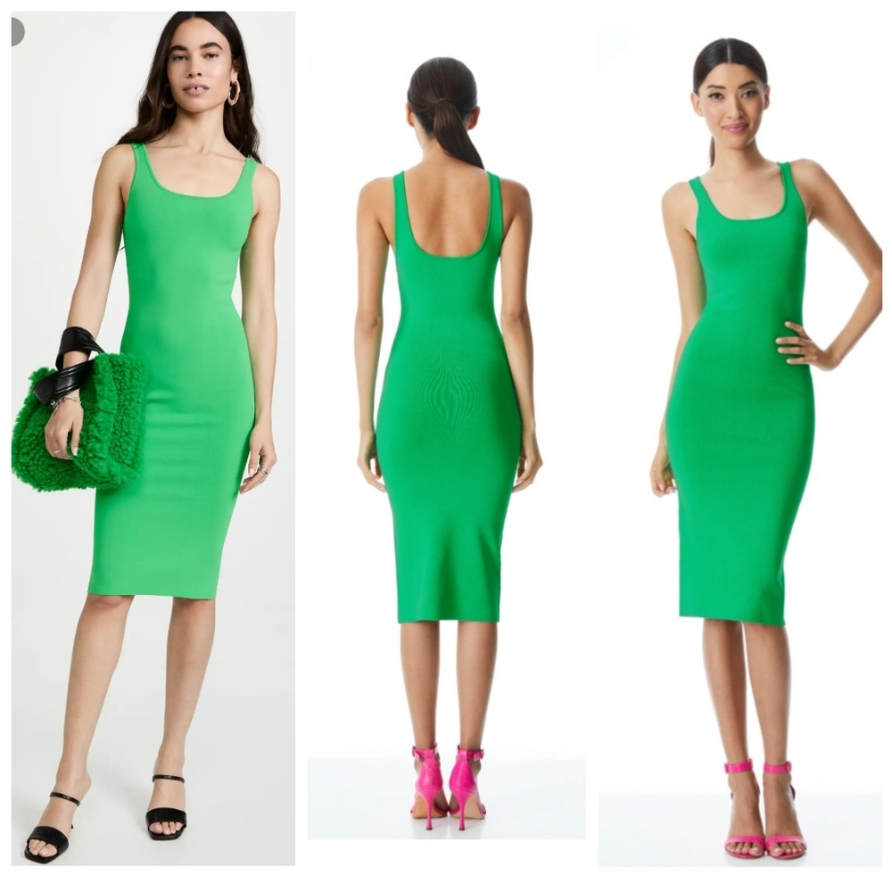 Alice + Olivia Darian green stretch-knit midi dress Size Large NWOT - Picture 8 of 16
